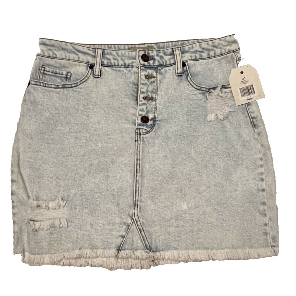Wonderly NWT Jean Mini Skirt Button Up Stretch Denim Distressed Sz 30 Women